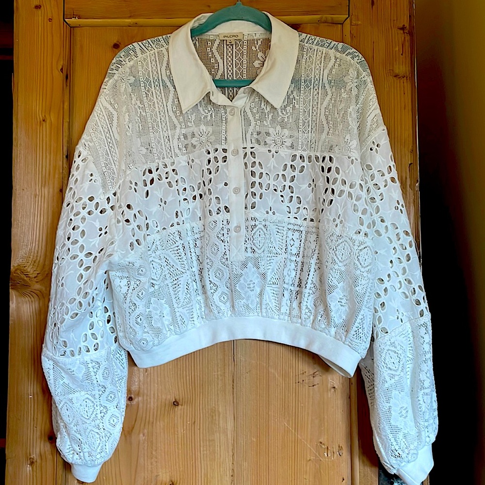 PILCRO White Cotton , Combination Eyelet Lace Shirt. Large, NWOT